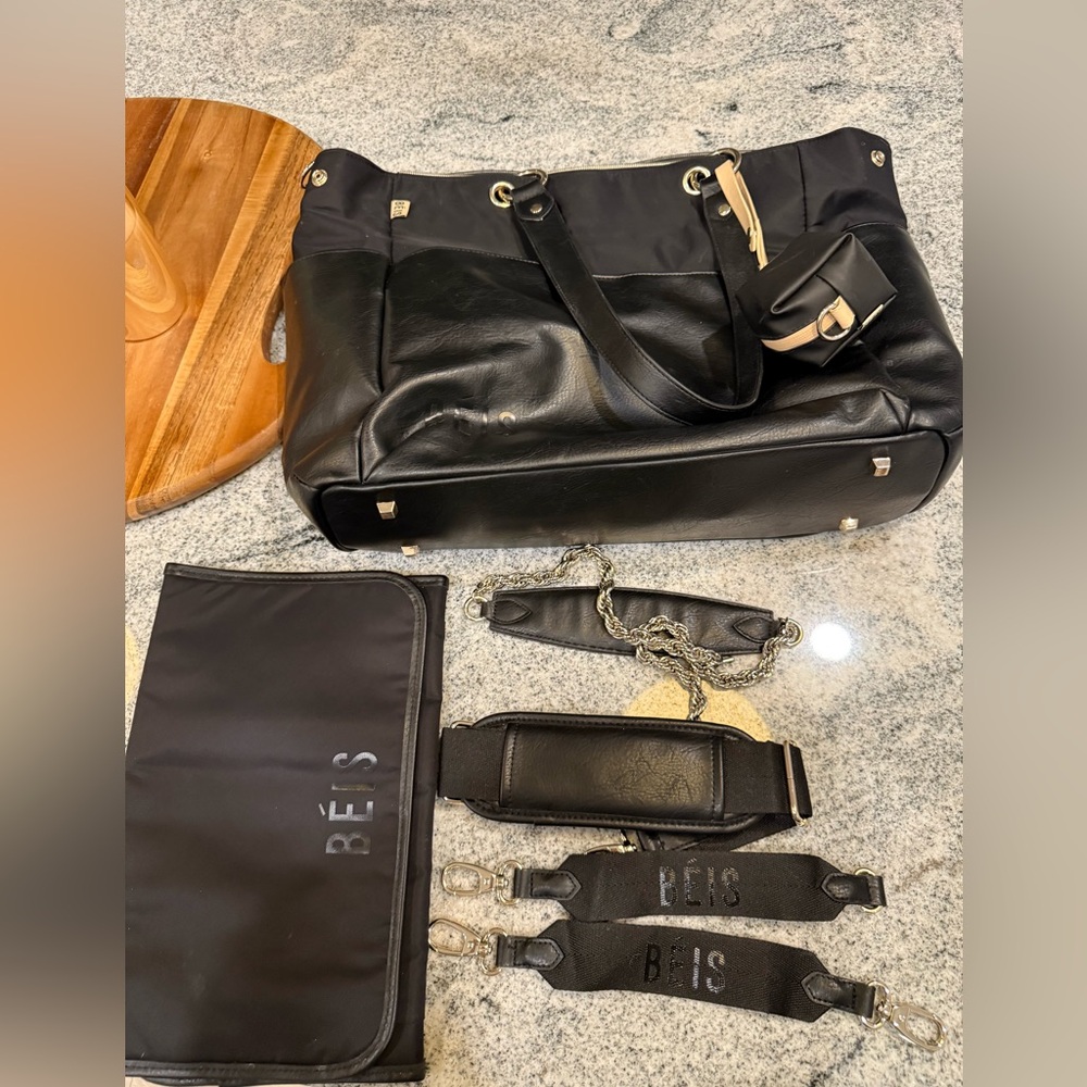 BEIS Black and Tan Convertible Tote with Straps